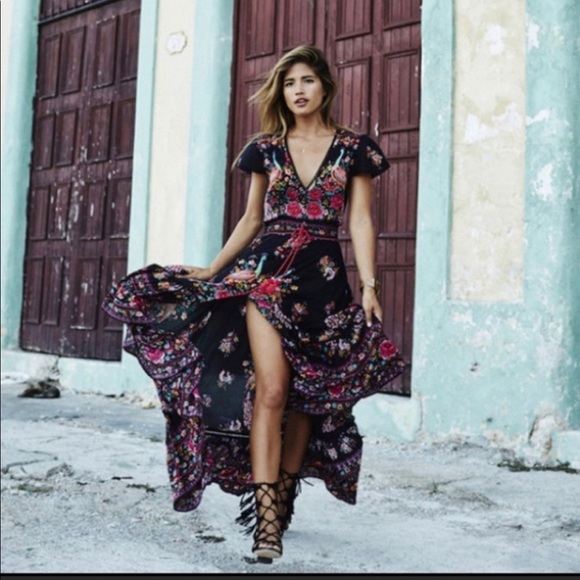 Boho Paradise Bird Asymmetrical Maxi Peasant Dress - Picture 3 of 3